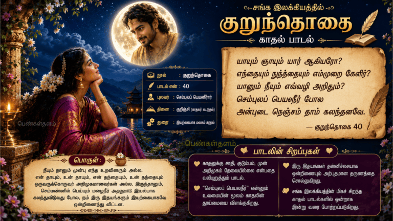 2000 ஆண்டுகளுக்கு முன்பே காதலை ஒரு வரியில் வரையறுத்த கவிஞர்! – குறுந்தொகை 40 நமக்குச் சொல்லும் வாழ்க்கைப் பாடம்